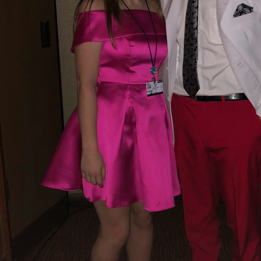 Hot Pink Shiny Strapless Semi Formal Homecoming Dress